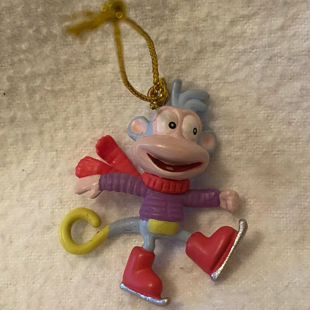 Go Diego and Dora holiday ornament characters with boots, swiped and Santa too!